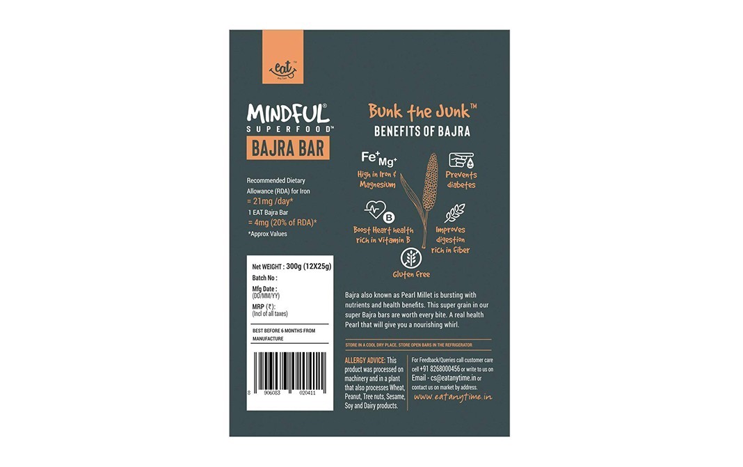 Eat Any Time Mindful Superfood Bajra Bar    Box  300 grams